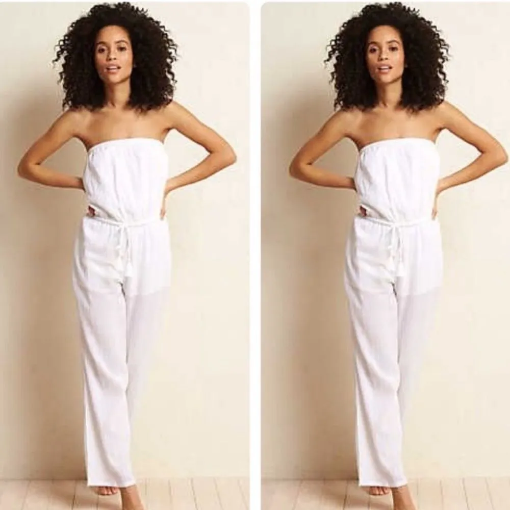 Aerie White Strapless Jumpsuit with Wide-Leg Design- Size XS - Image 2