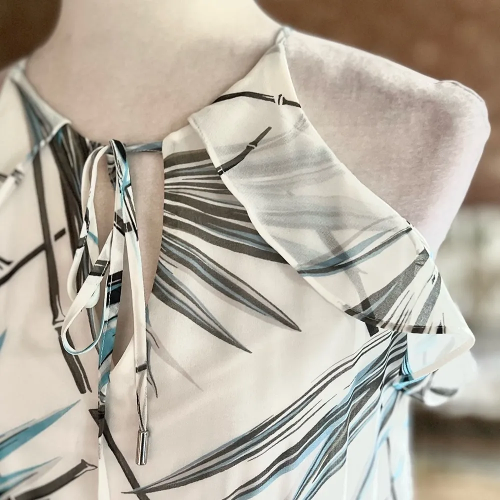 WHBM Dress Maxi White Bamboo Print Hi Low Blouson 4P Cocktail Party Chic Trendy - Image 6