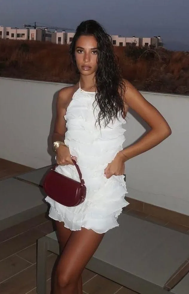 Zara ivory ecru mini dress halter ruffle Bohemian summer vacation evening casual - Image 5