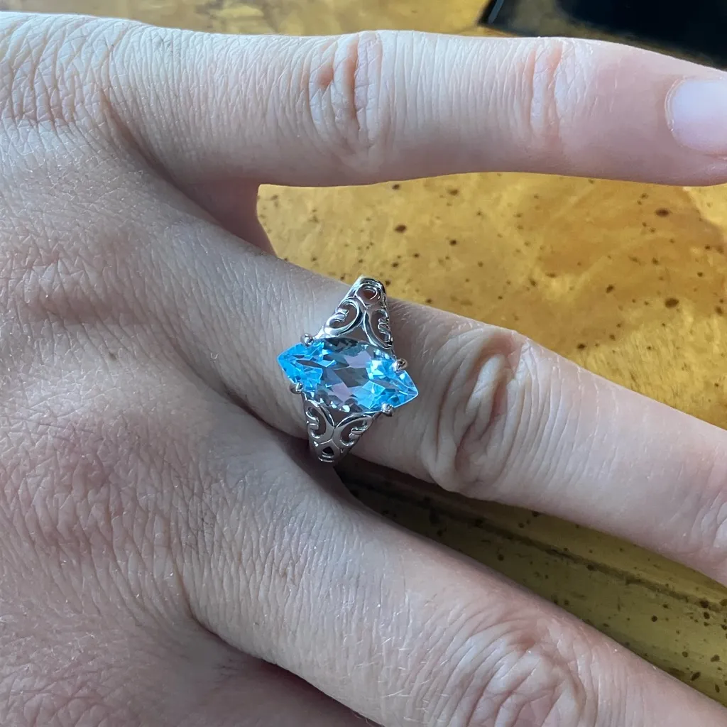 Sky Blue Topaz Sterling Silver Marquise Ring Size 7 - Image 4