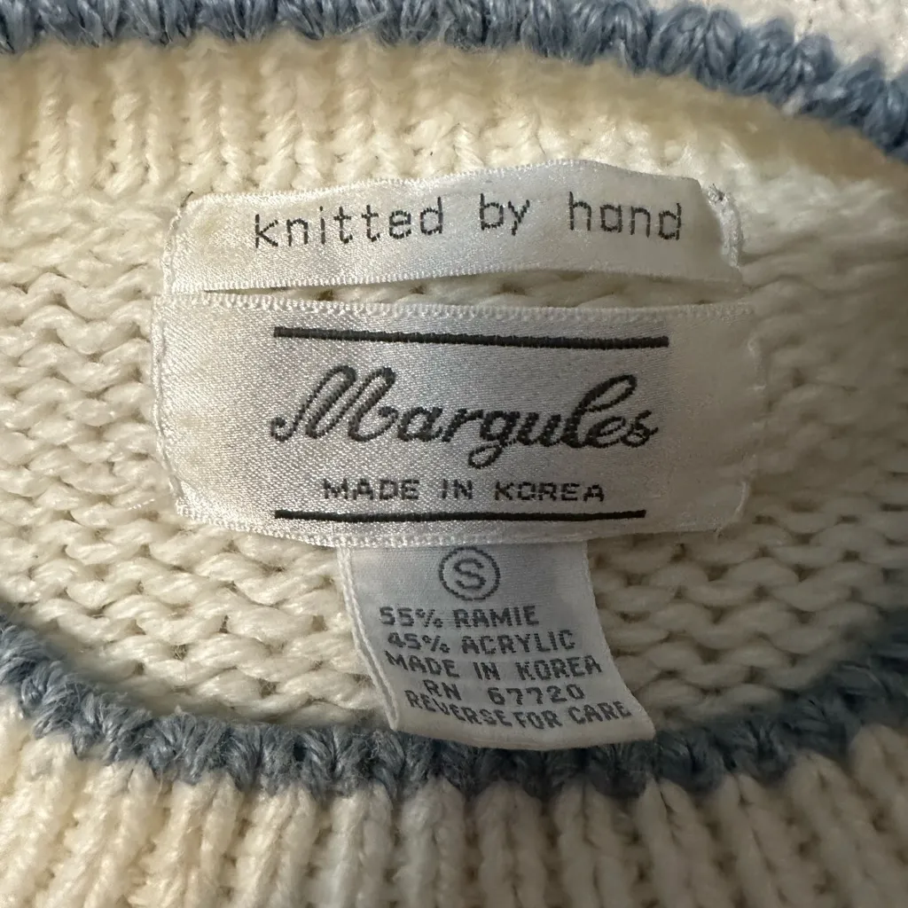 Vintage Hand Knit Granny Sweater Size S Blue - Image 5