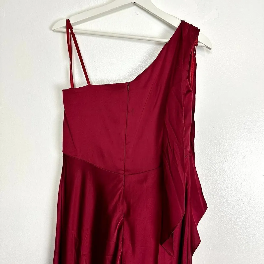 MAC DUGGAL One-Shouder Bow Satin Midi A-Line Dress in Deep Red Size US 8 - Image 7