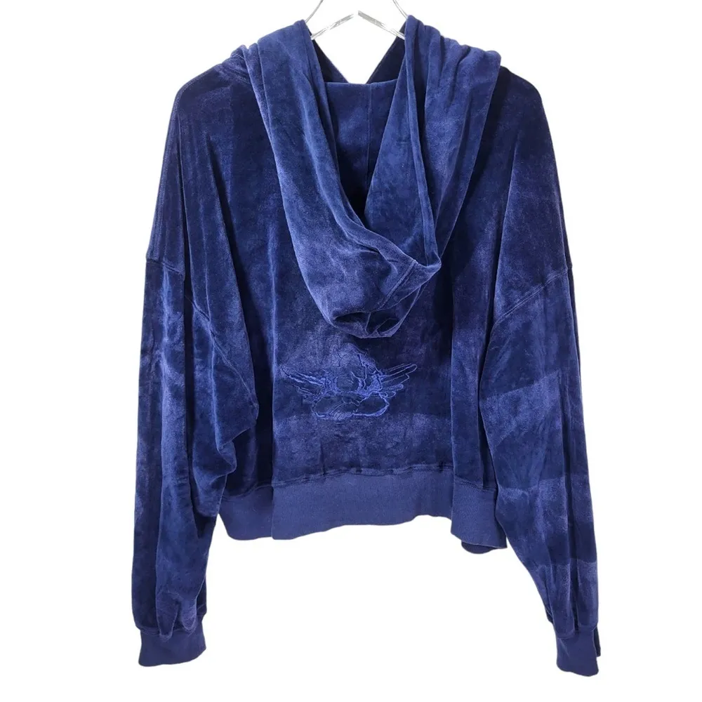 Boys Lie Size M/L Peace Of Reign Velour Pullover Cropped Hoodie in Navy Blue - Image 11