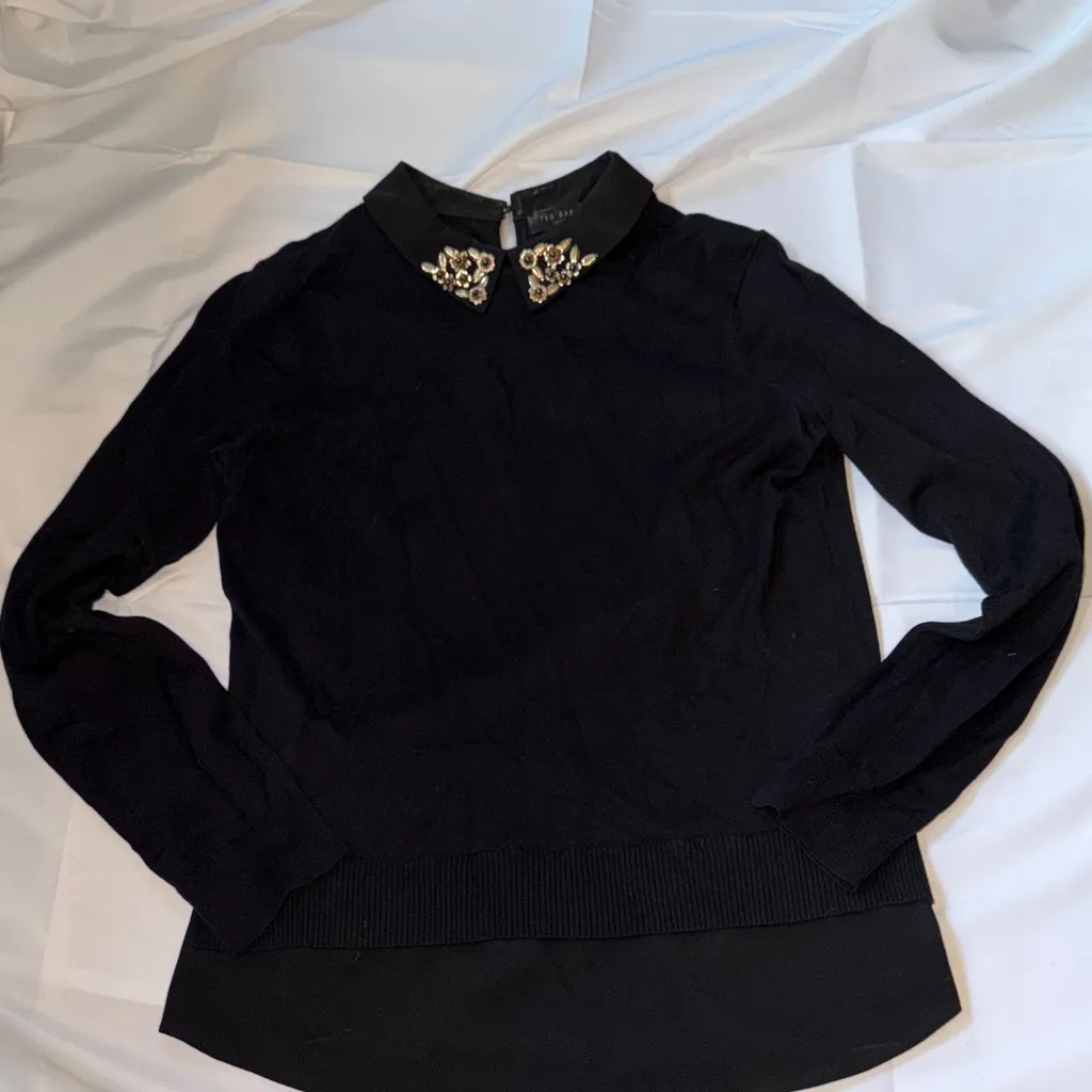 Ted Baker London Black Top with Gold Embellished Collar - Image 4