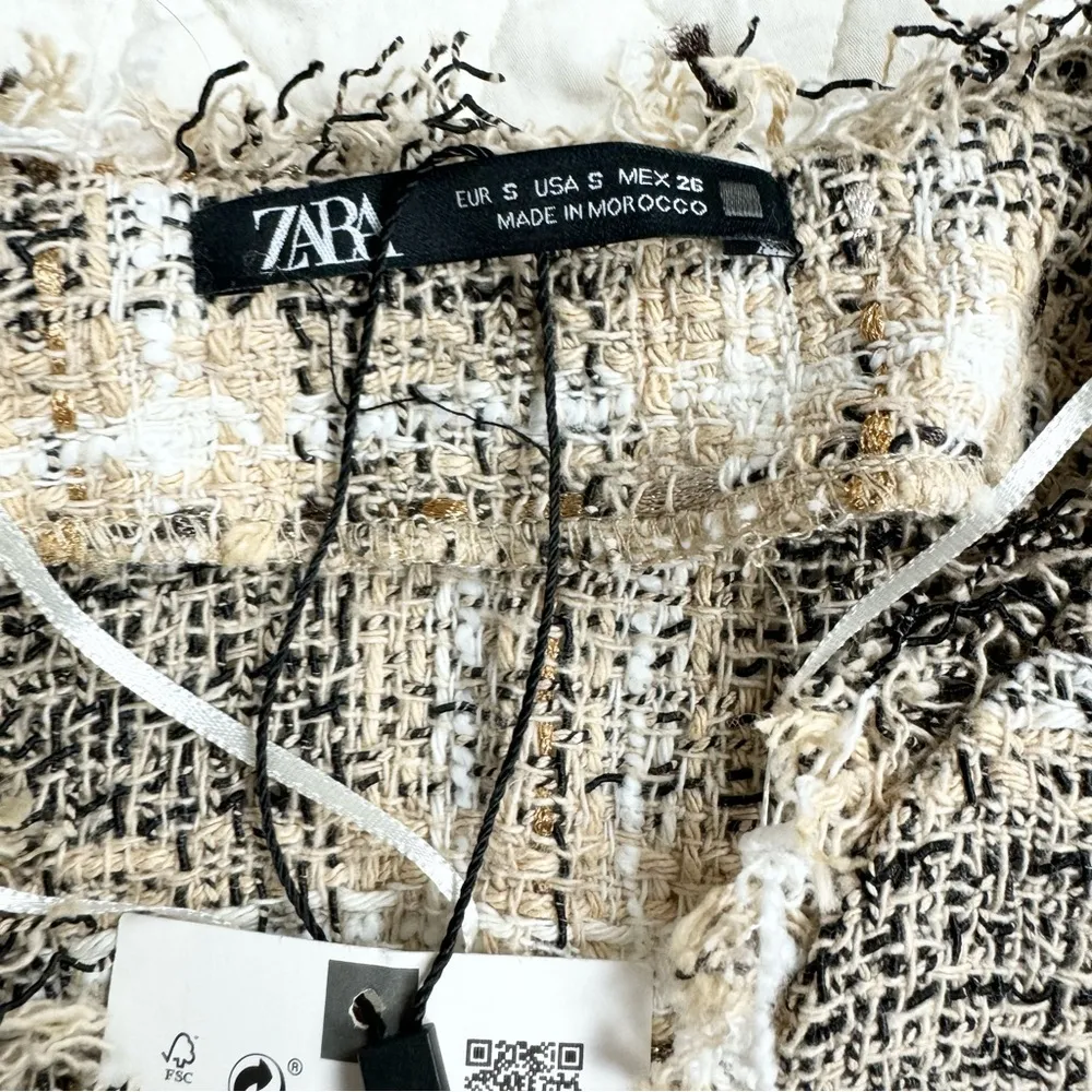 Zara Office Siren Academia Plaid Boho Fringe Deadstock Gold Button Work Dress S - Image 8