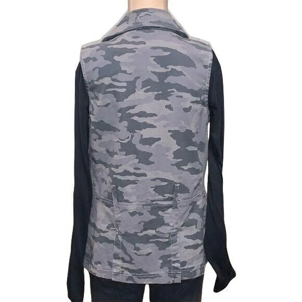 GILI Got It Love It Womens Jean Vest Denim Camouflage Split Collar Gray Size 8 - Image 6