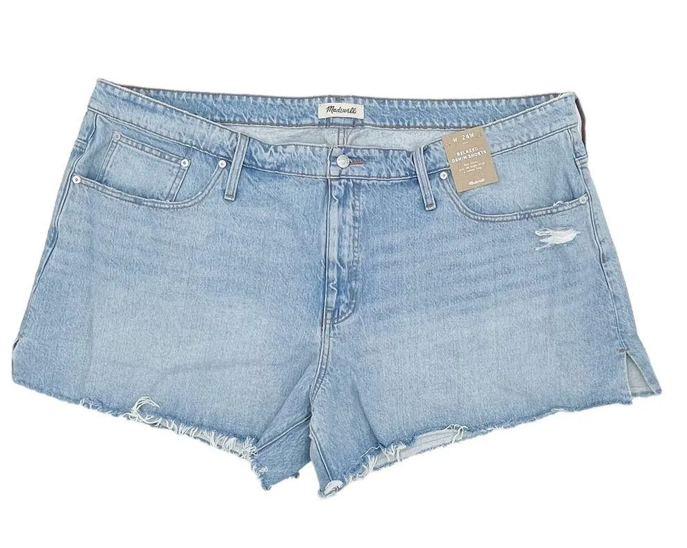 NEW Madewell Plus Relaxed Denim Shorts in Madera Wash Side-Slit Edition Size 24W - Image 2