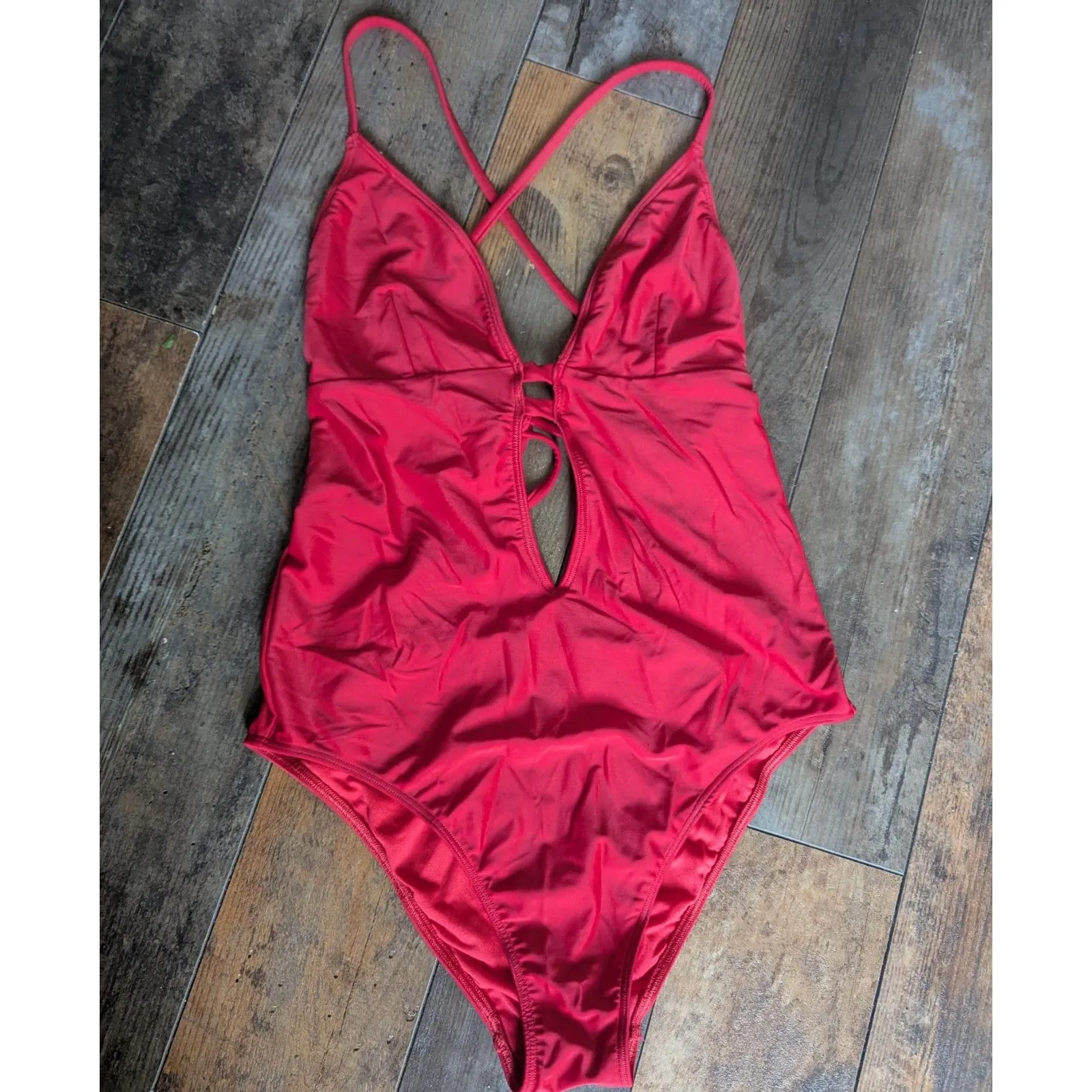 Abercrombie & Fitch Red Plunge One-Piece Swimsuit Cutout Size M - Image 4