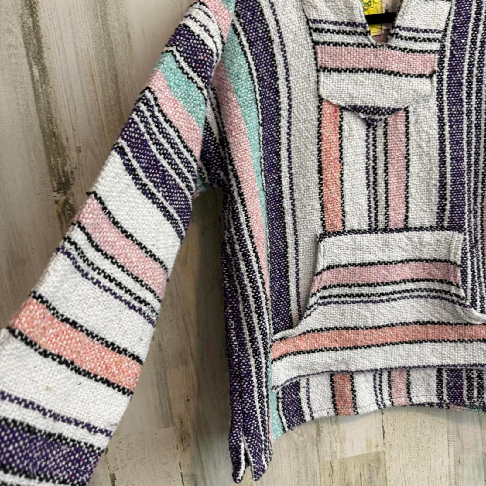 IGUANA JACK Medium Surfer Baja Boho Hiking Poncho Jacket Hoodie Multicolor - Image 6