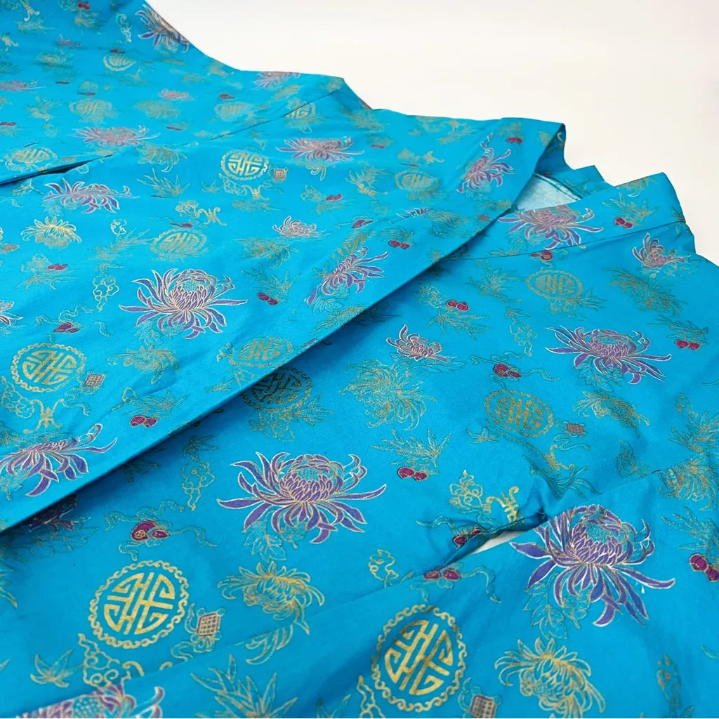 Vintage Patterned Kimono Robe in Aqua Blue | Size S/M - Image 11