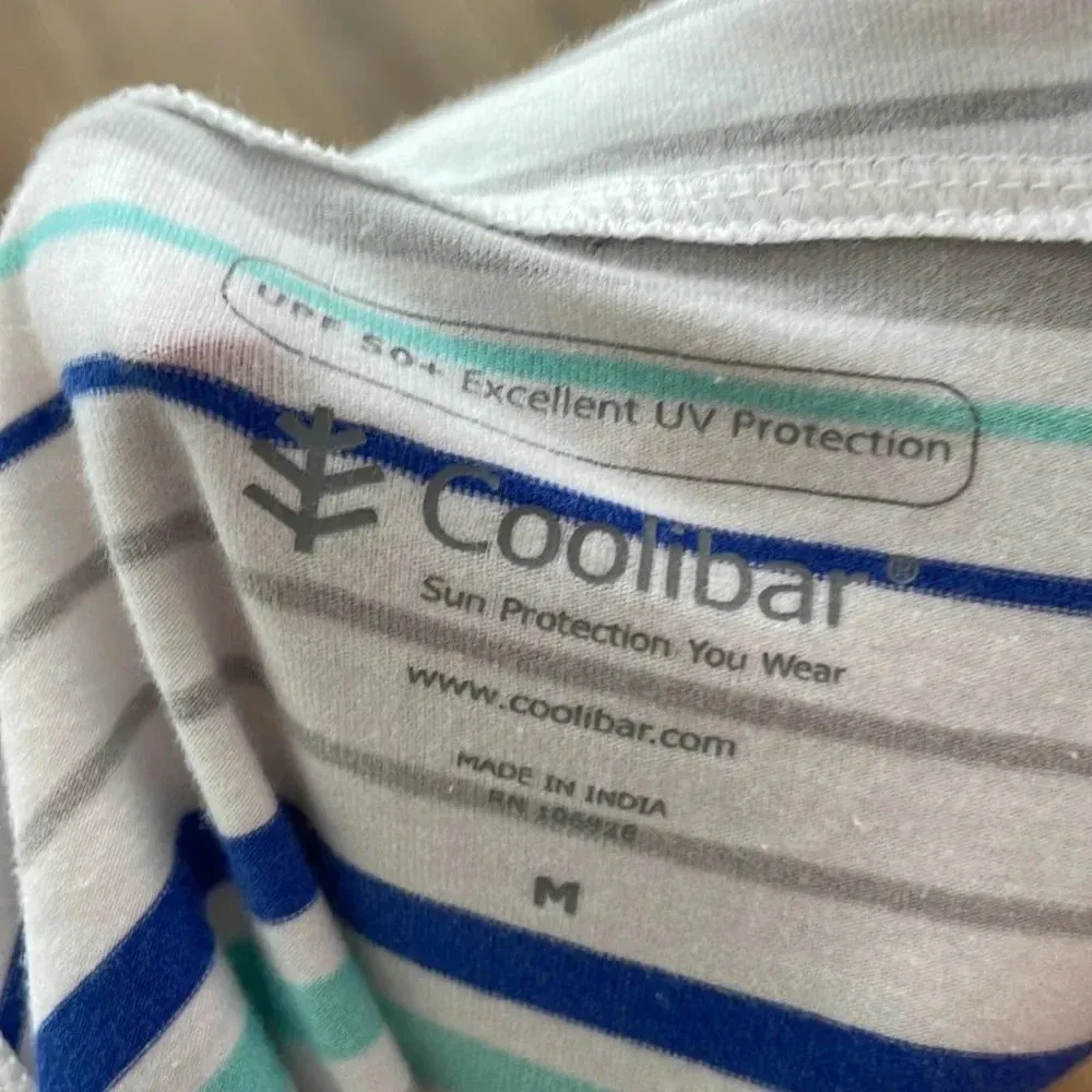 Coolibar Women’s Cabana Swim Coverup Dress Full Zip UPF50+ Striped Blue Size M - Image 14