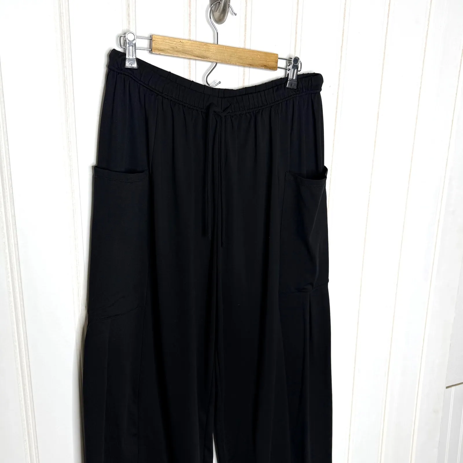 Halara Black Wide Leg Cargo Pants Elastic Waist Drawstring Womens Size L - Image 6