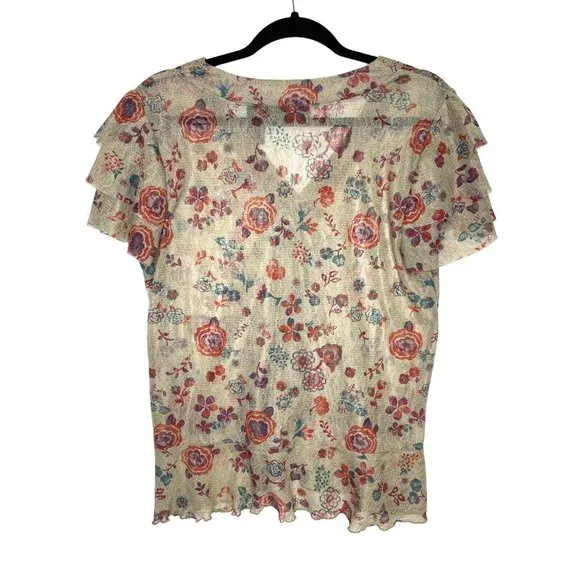 Preswick & Moore Women’s‎ Large V Neck Floral Crochet Lace Layered Ruffle Top - Image 2