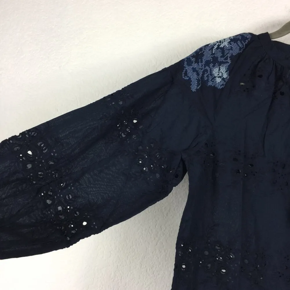 NWT Anthropologie Tolani Brenna Navy Embroidered Eyelet Blouse XS Cotton Boho - Image 8