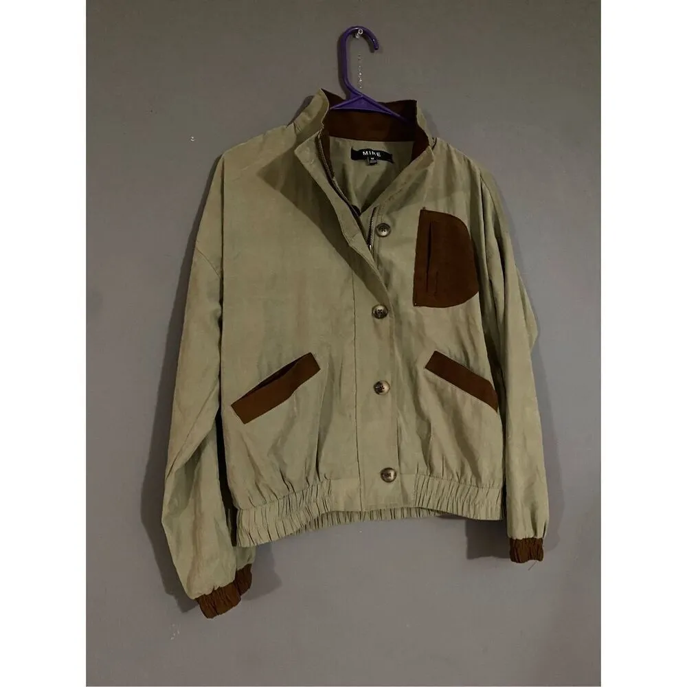 Mine Corduroy Patched Windbreaker Bomber Jacket Size Medium Green - Image 2