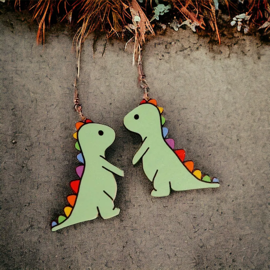 Cute Acrylic Dinosaur Design Drop Dangle‎ Earrings - Image 2