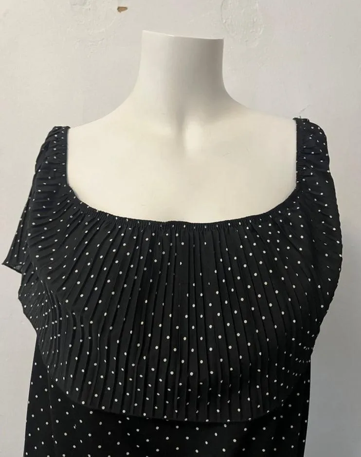White House Black Market tiered black White Polka Dot pleated midi dress Large - Image 4