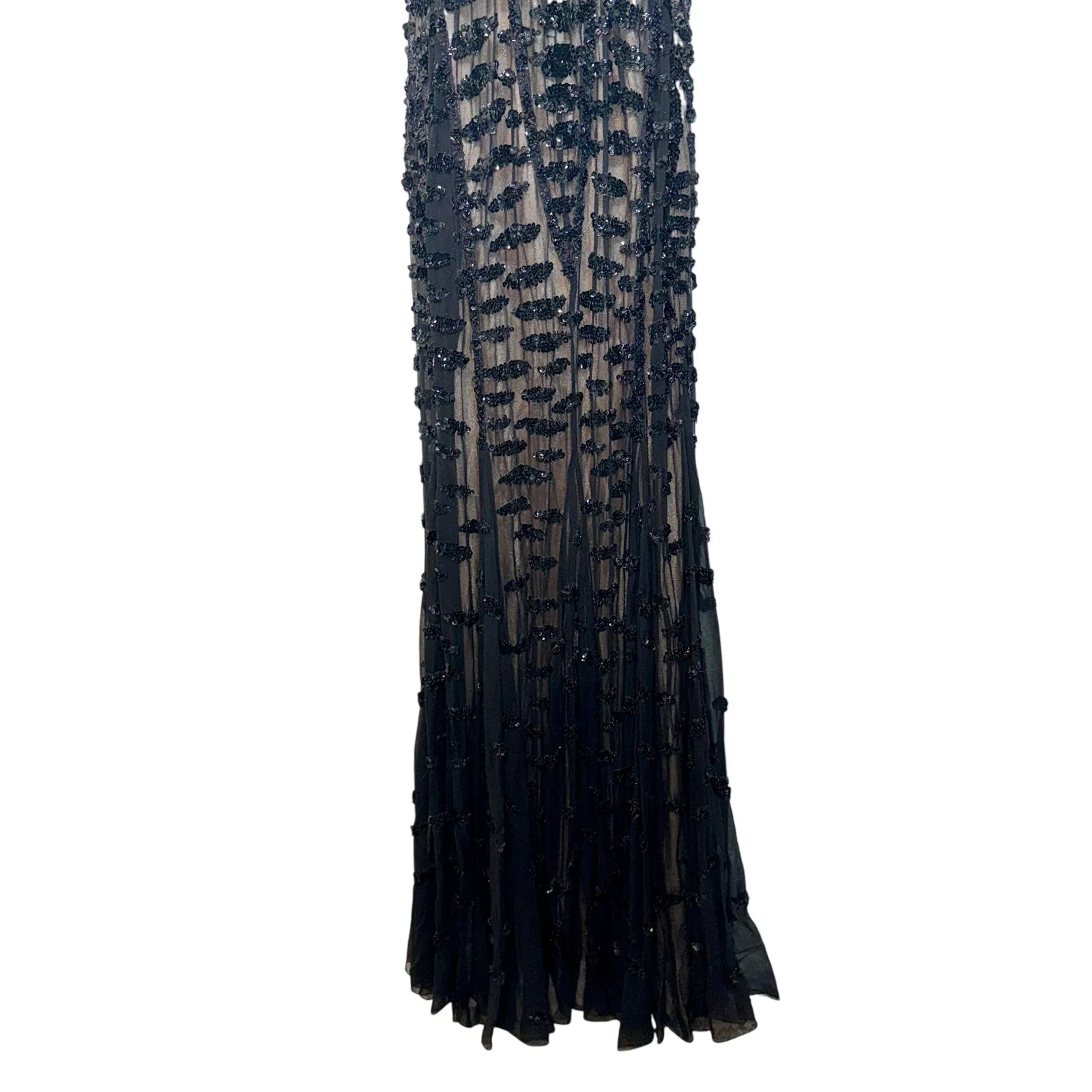 NWT Mandalay Black Nude Silk Beaded Maxi Long Gown Evening Formal Dress Womens 2 - Image 8