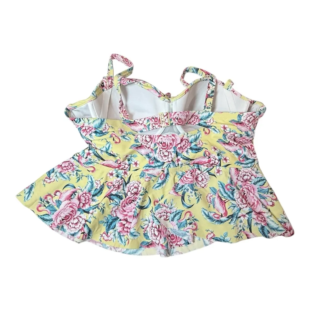 Torrid Vixen Swim Collection Yellow Flamingo Floral Peplum Tankini Top 2S NWT - Image 4
