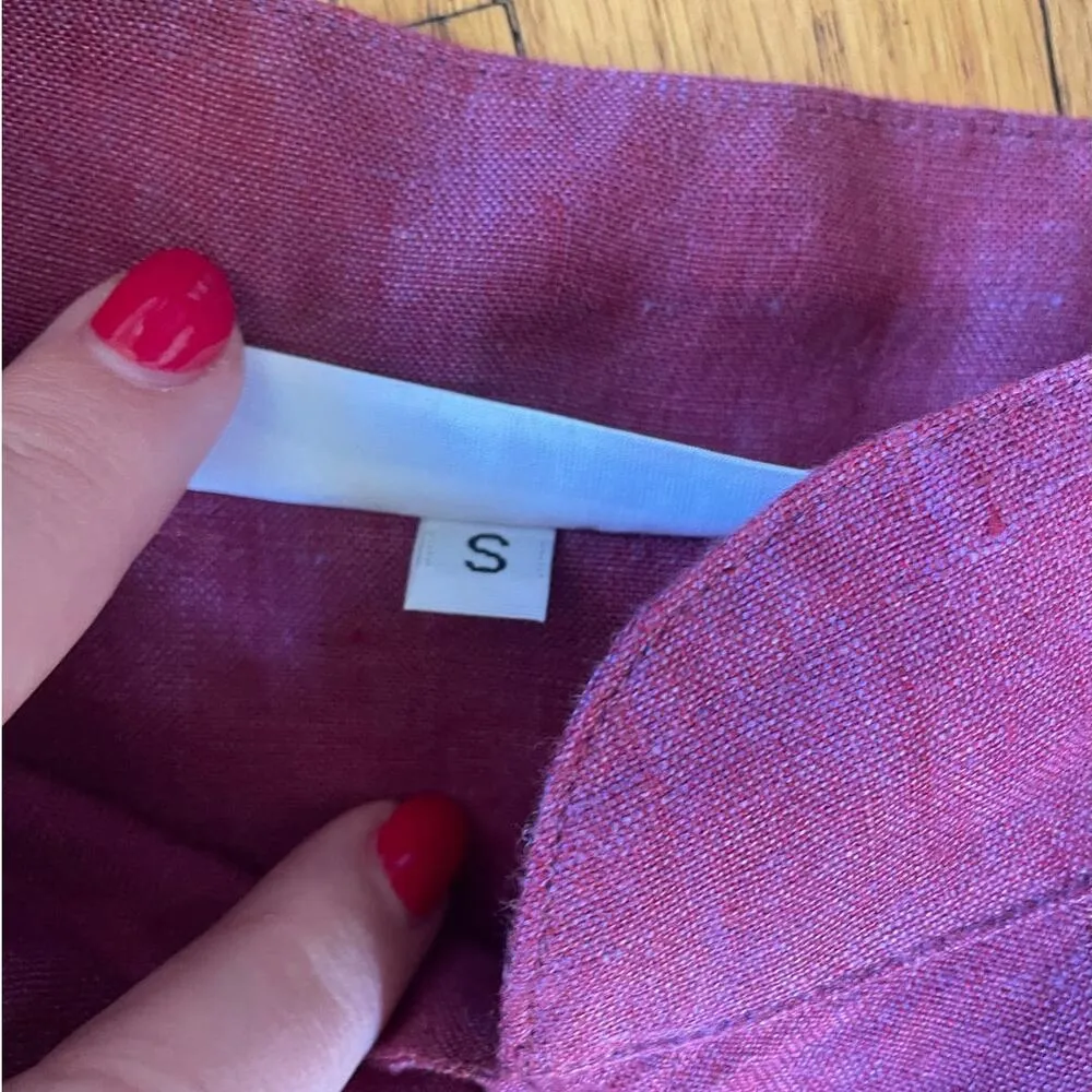 bryn WALKER 100% Linen Magenta Pink Relaxed Fit Standup Collar Blouse Size Small - Image 6