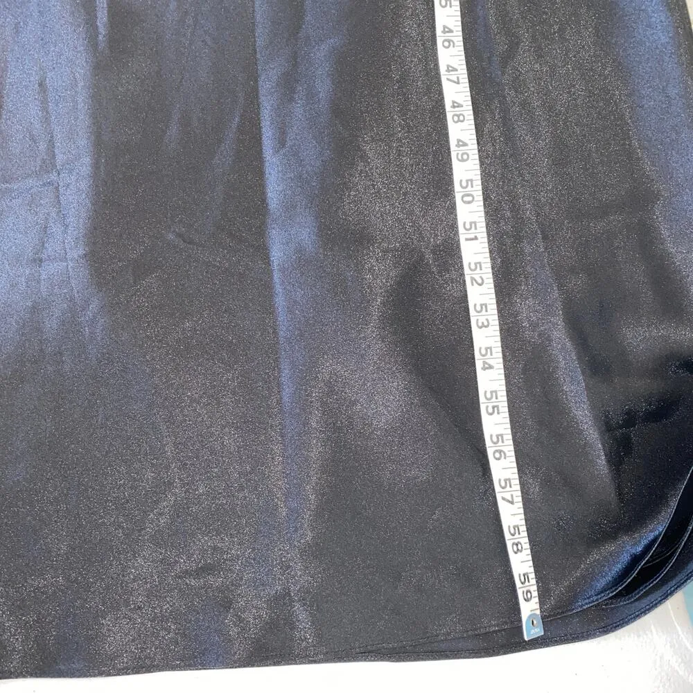 Vintage 90s La Femme Black Satin Criss Cross Cape Back Formal Gown Long Dress 6 - Image 9