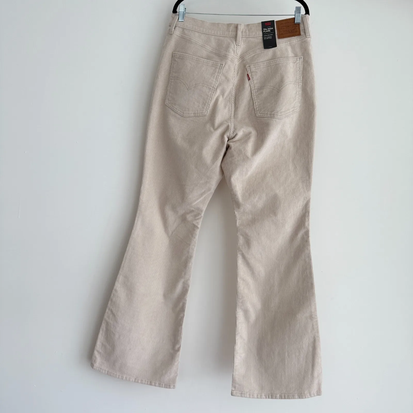 Levis 70s Rise High Flare Corduroy Pants Womens 33x34 Ivory Bell Bottom Boho - Image 4