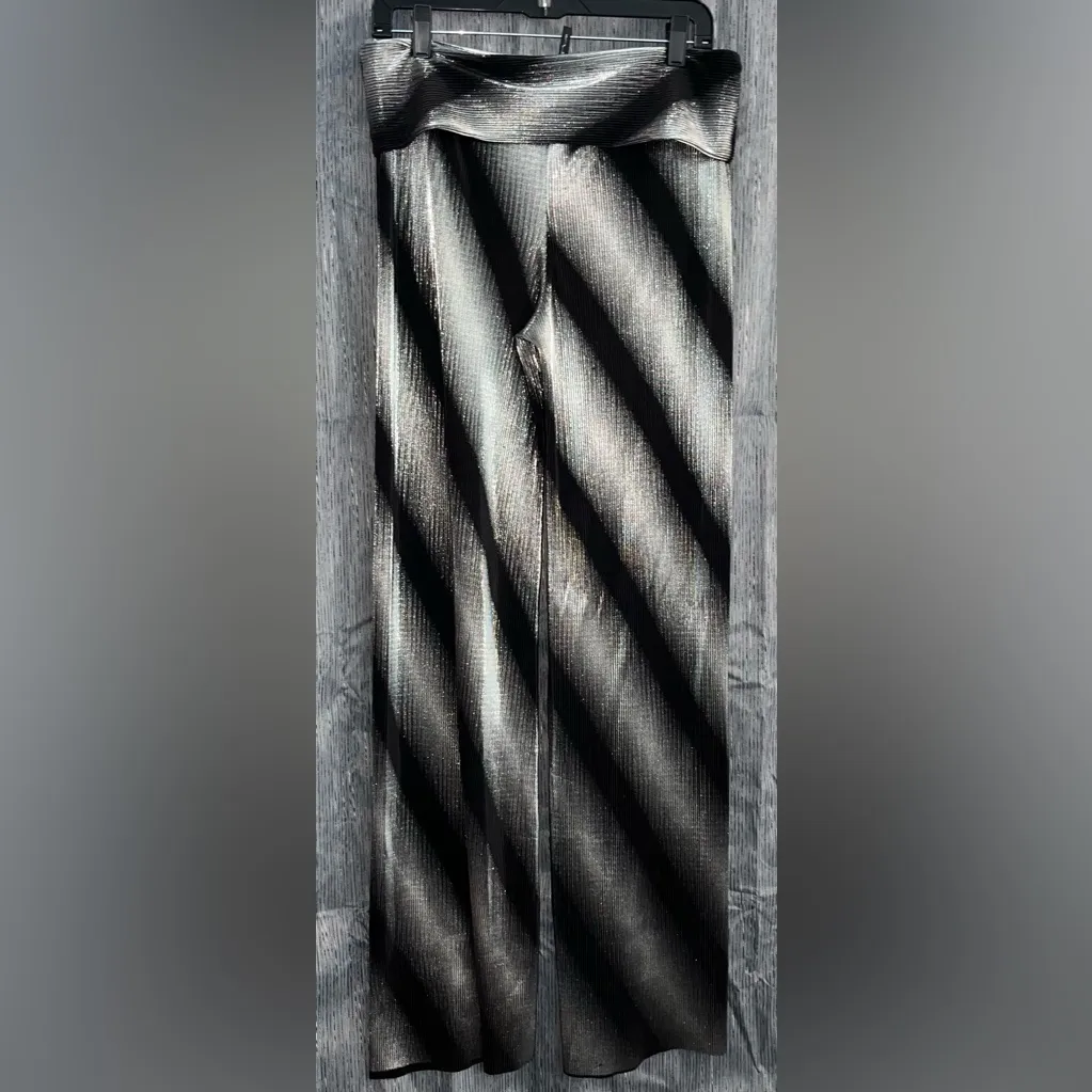 Vintage Uptown USA Folding Waist Metallic Wide Leg Pants Black Size M - Image 3