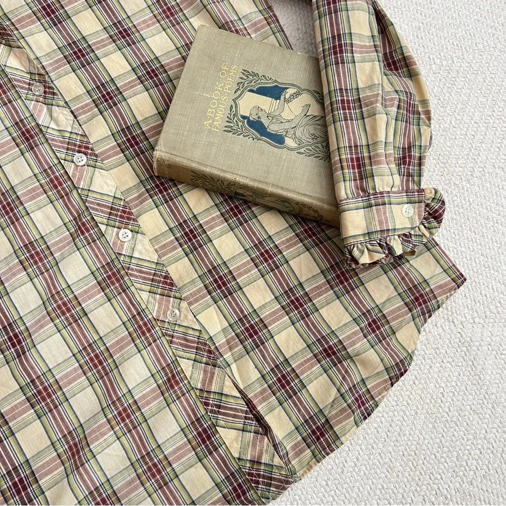 Vintage 1970s Plaid Cottagecore Button Down Blouse Medium - Image 3