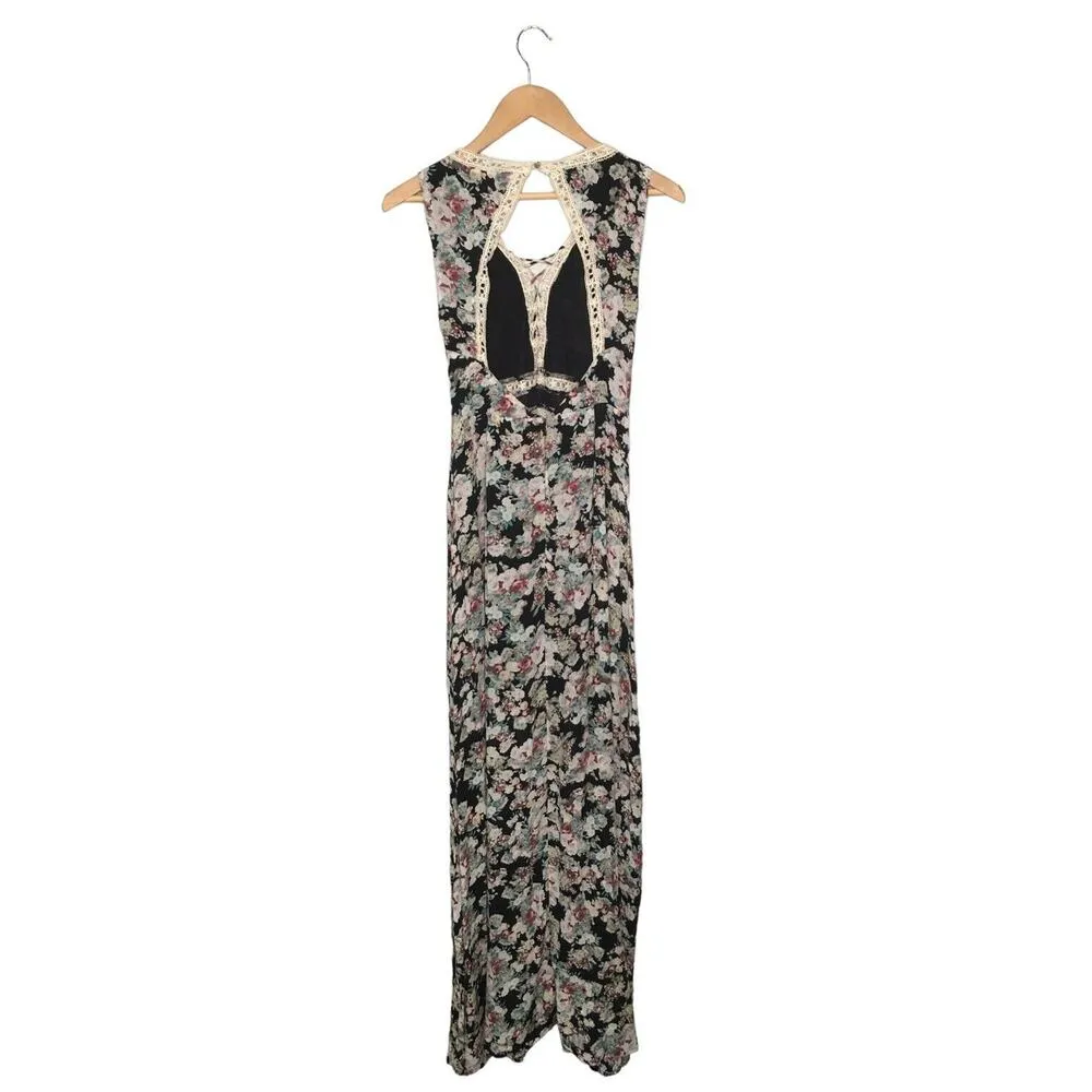 Lulus Dress Womens S Maxi Sun Will Shine Floral Print Sleeveless Lace Up Black - Image 6