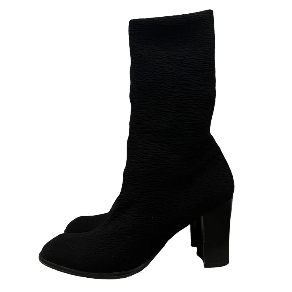 Charles Jourdan Black Knit Block Heel Mid Calf Sock Boot 7.5 - Image 2