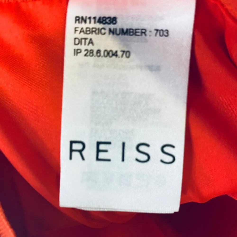 Reiss Womens Dita Waterfall Front Mandarin Bold Orange Draped Crepe Skirt Sz 6 - Image 10