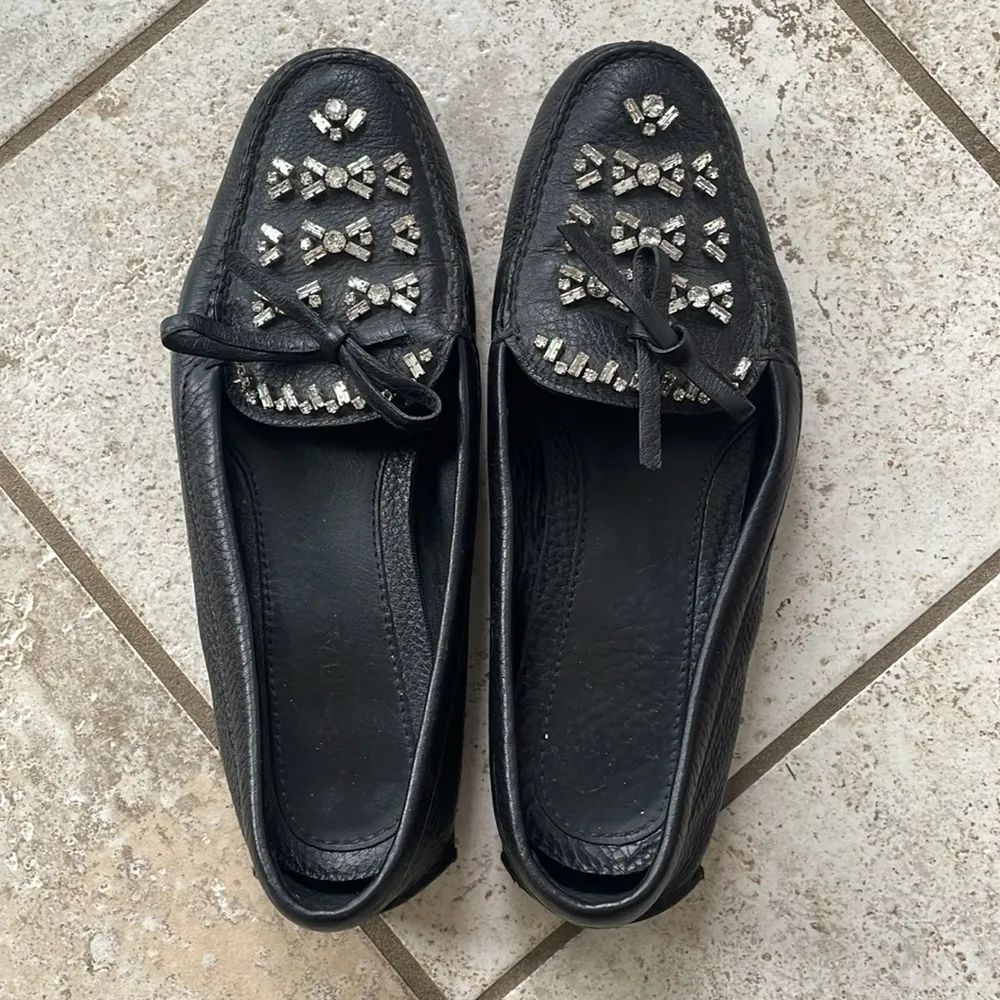 Prada  Black Crystal Embellished Leather Loafers - Image 7
