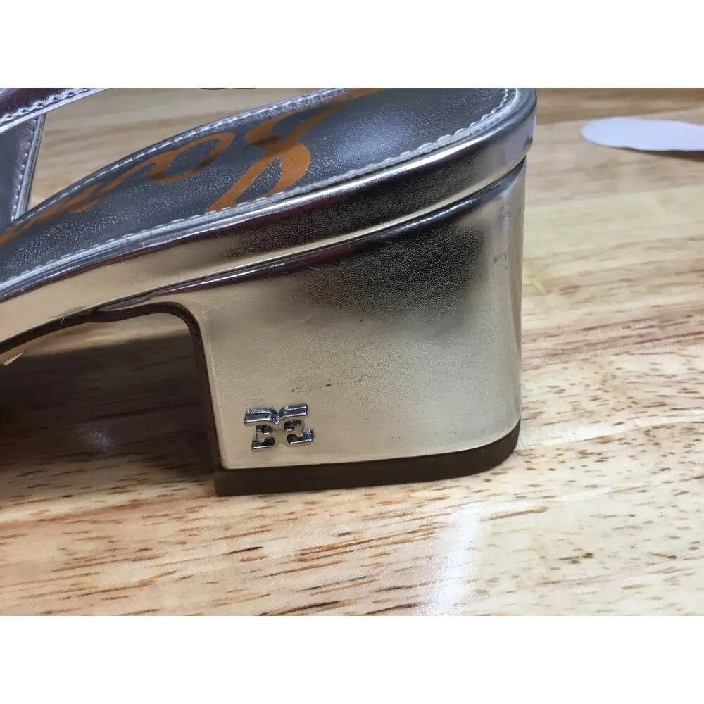 Sam Edelman Terra Women's 8 Silver Leather Sling Back Square Toe Pump Heels - Image 5