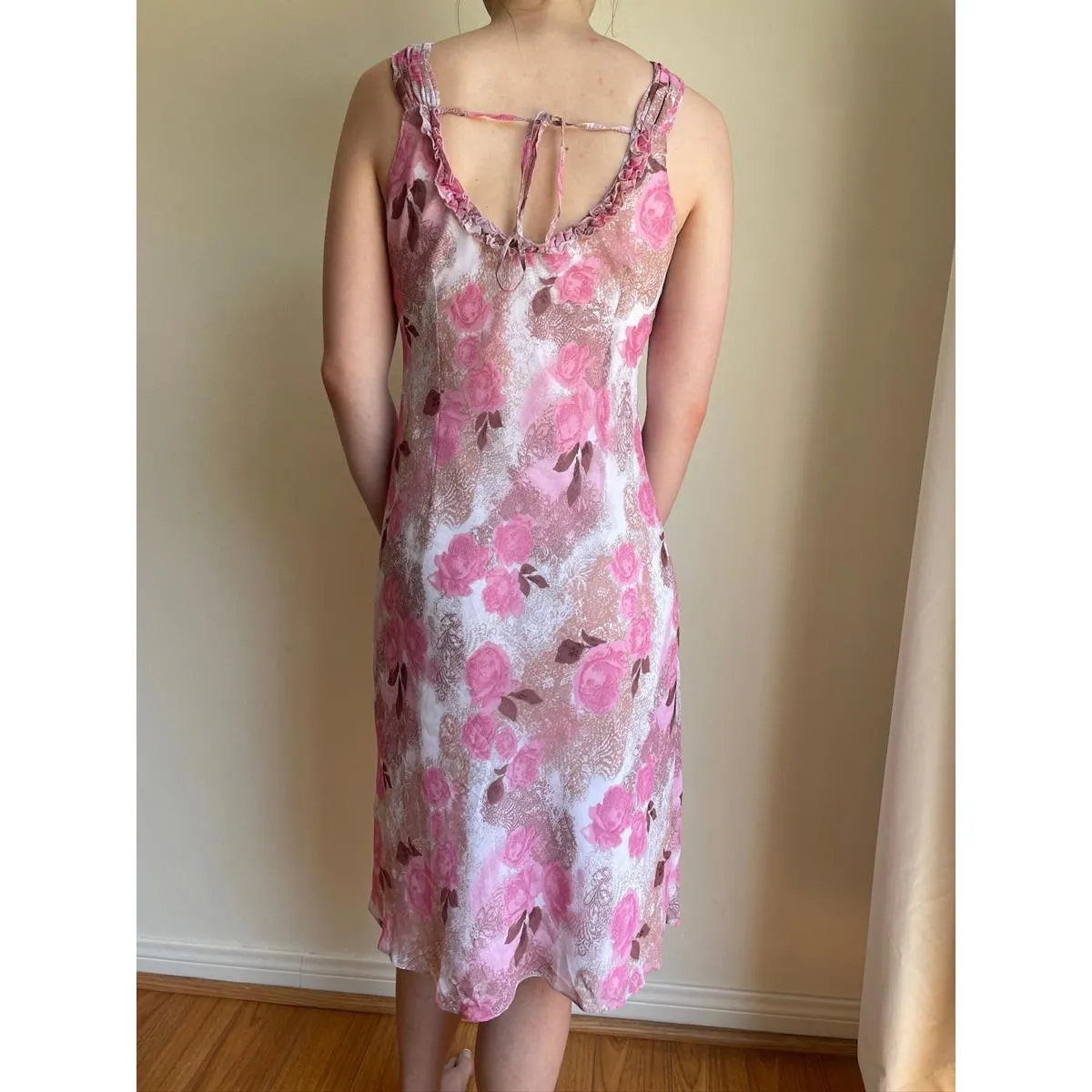 Pink and White Floral Vintage Y2K Backless Fairy Dress - Image 2