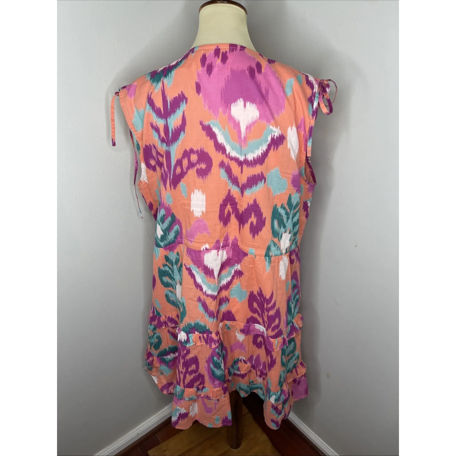 Banjanan Sleeveless Becca Dress in Spice Cotton Floral Short Ruffle XL Orange - Image 4