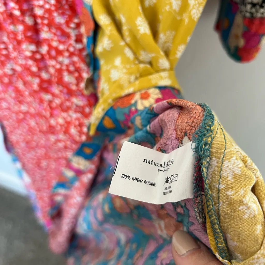 Natural Life Esme Patchwork Floral Maxi Shirt Dress Boho Medium - Image 6