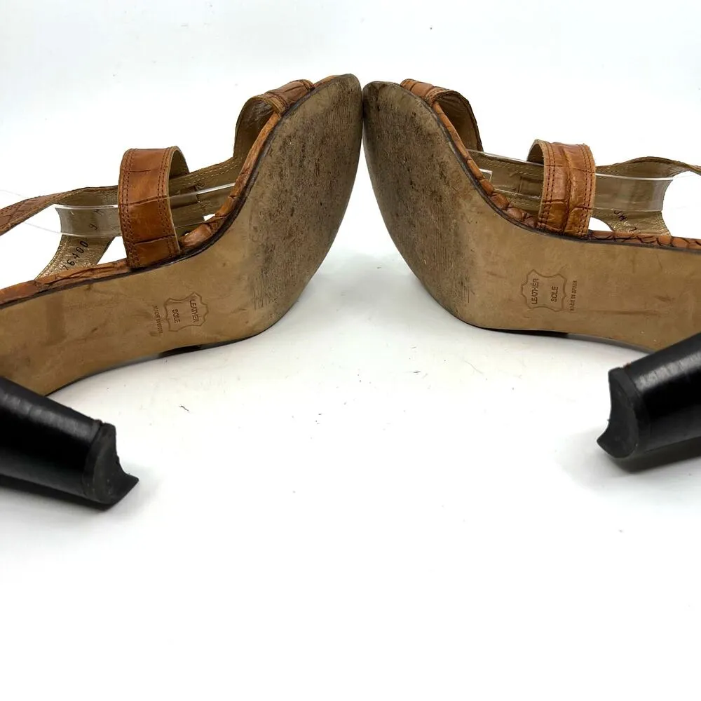 Stuart Weitzman Brown Alligator Leather Heeled Sandals Women's 8 US - Image 8