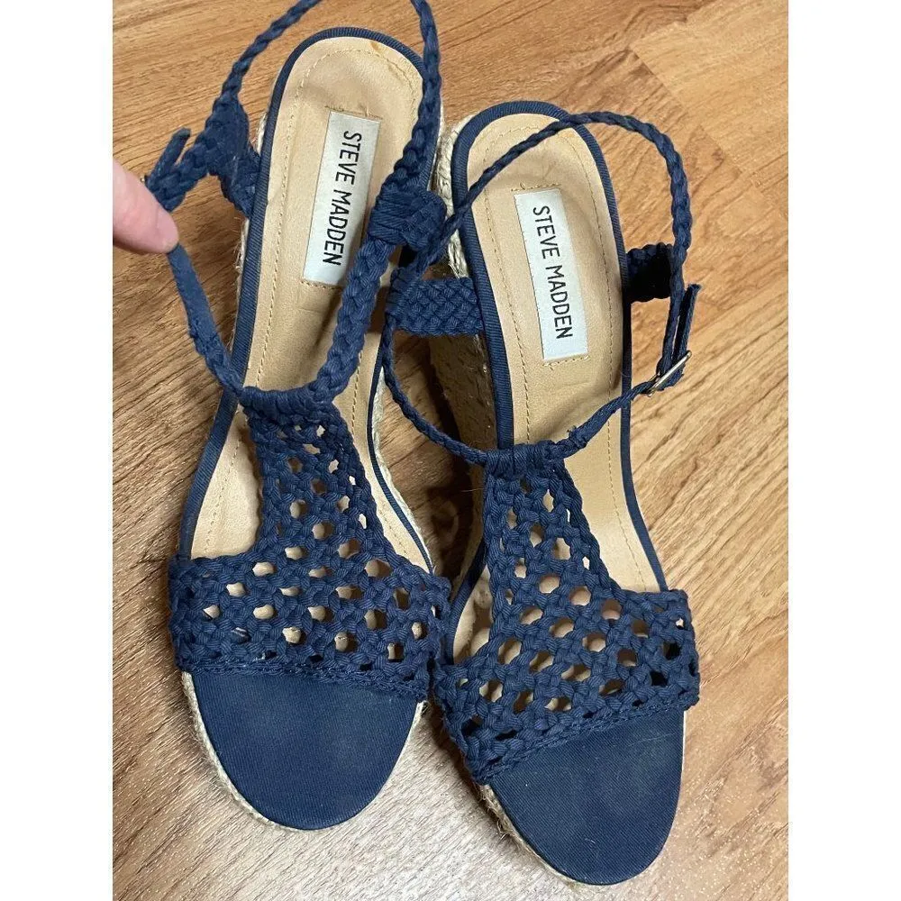 Steve Madden blue mango crochet wedge heel espadrilles - Image 7