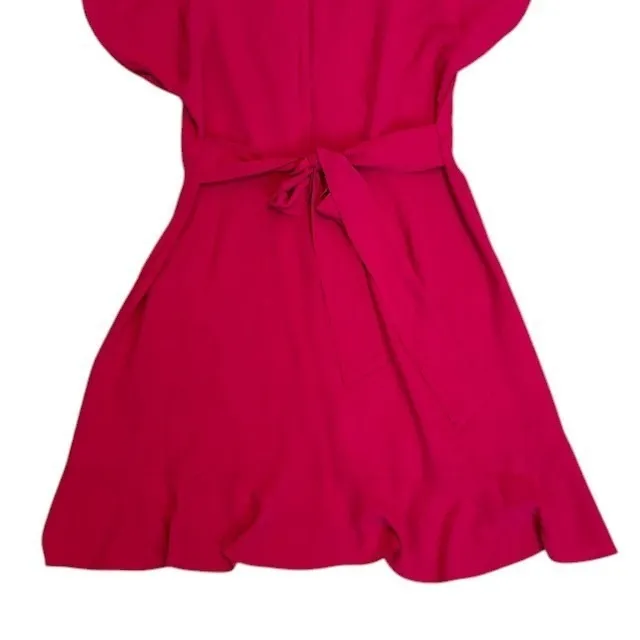 Express Women's Pink Short Sleeve Faux Wrap Dress Ruffle Hem Party Cocktail Sz L - Image 11