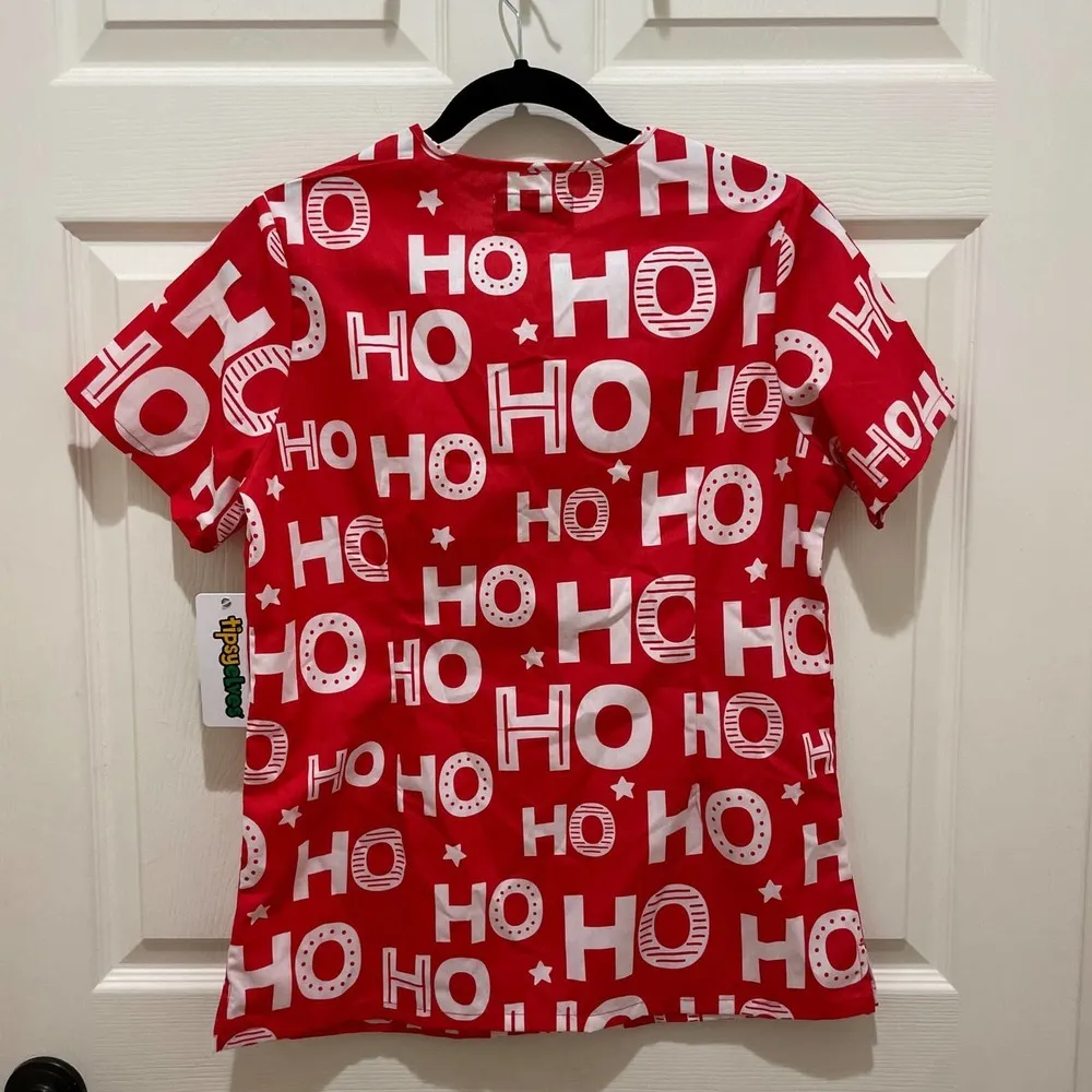 NWT- Tipsy Elves Red & White Ho Ho Ho Holiday Scrub Top - Image 4