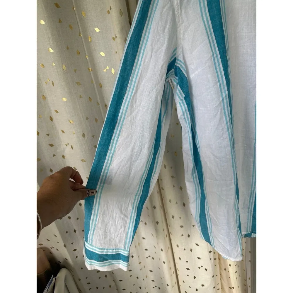 Tommy Hilfiger Women's 100% Cotton Boyfriend Fit Stripe Quarter Button Shirt L - Image 3