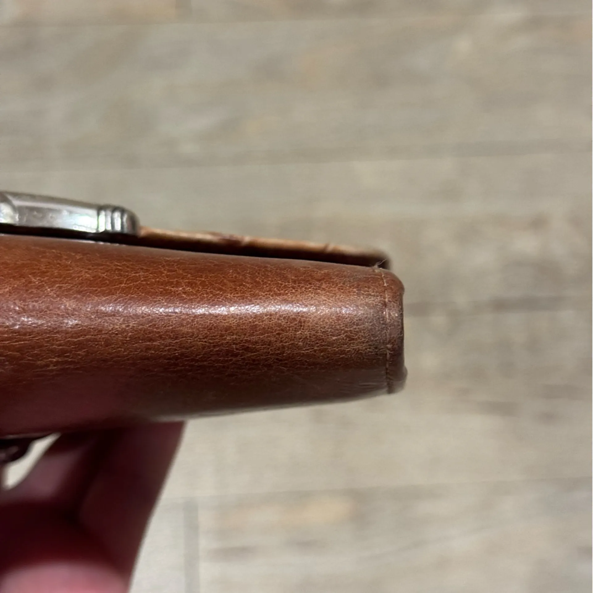 Brighton Brown Leather Wallet w/ Croc-Embossed Flap & Silver Tone Knot Hardware - Image 7