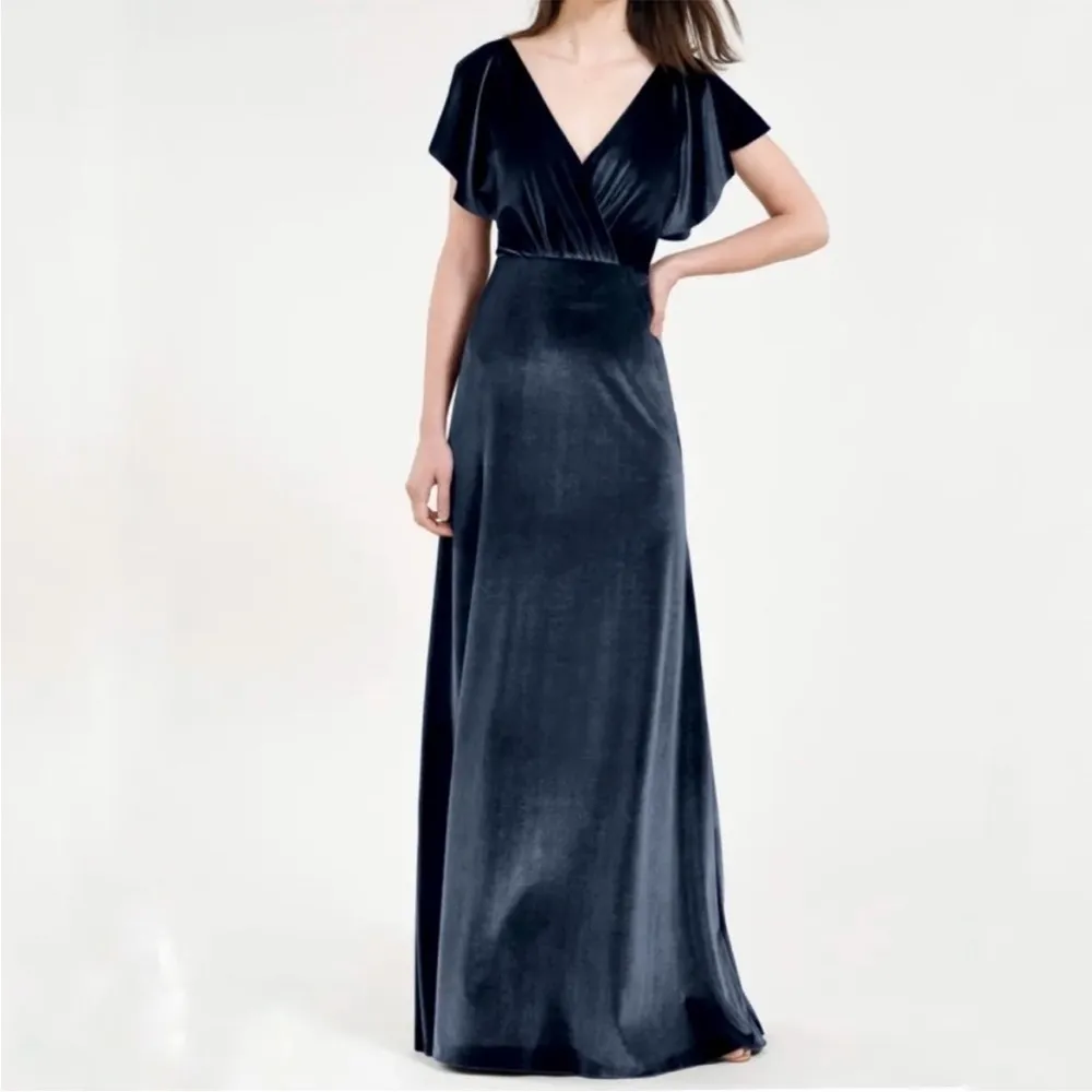 BHLDN Jenny Yoo Ellis Flutter-Sleeve Open-Back Stretch Velvet Gown Dark Berry 12 - Image 14