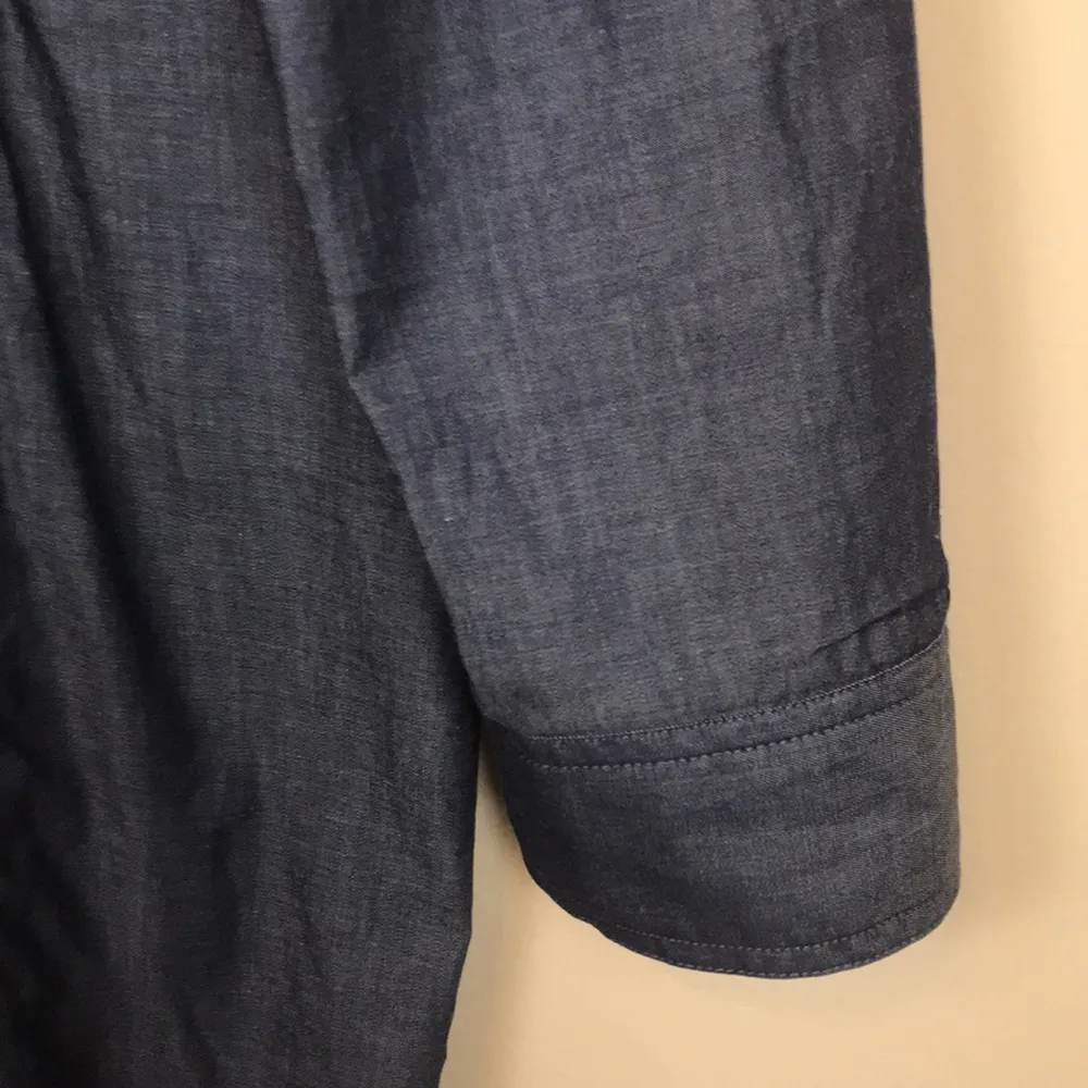 Express Women’s Chambray Dark Wash Split Neck Button-Up Long Sleeve Shirt Dress - Image 5