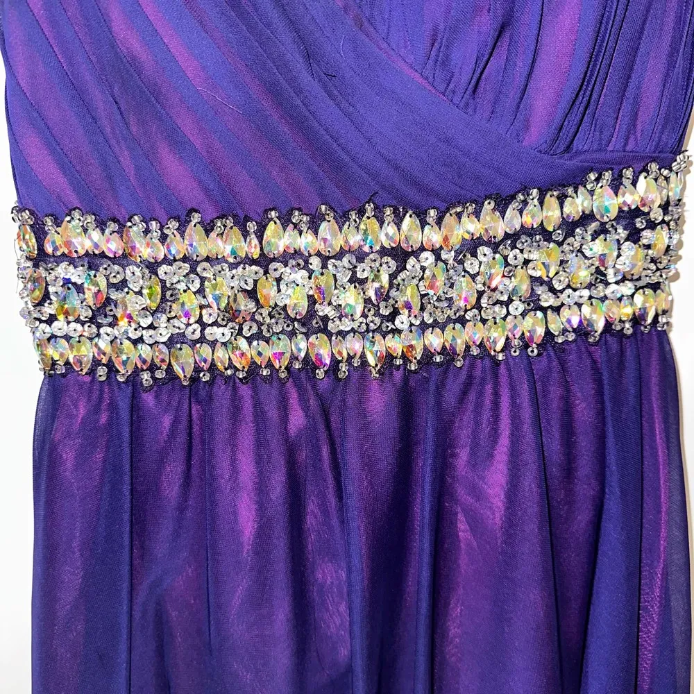 SEQUIN HEARTS PURPLE JEWELED WAIST STRAPLESS MINI DRESS SIZE 5 - Image 3
