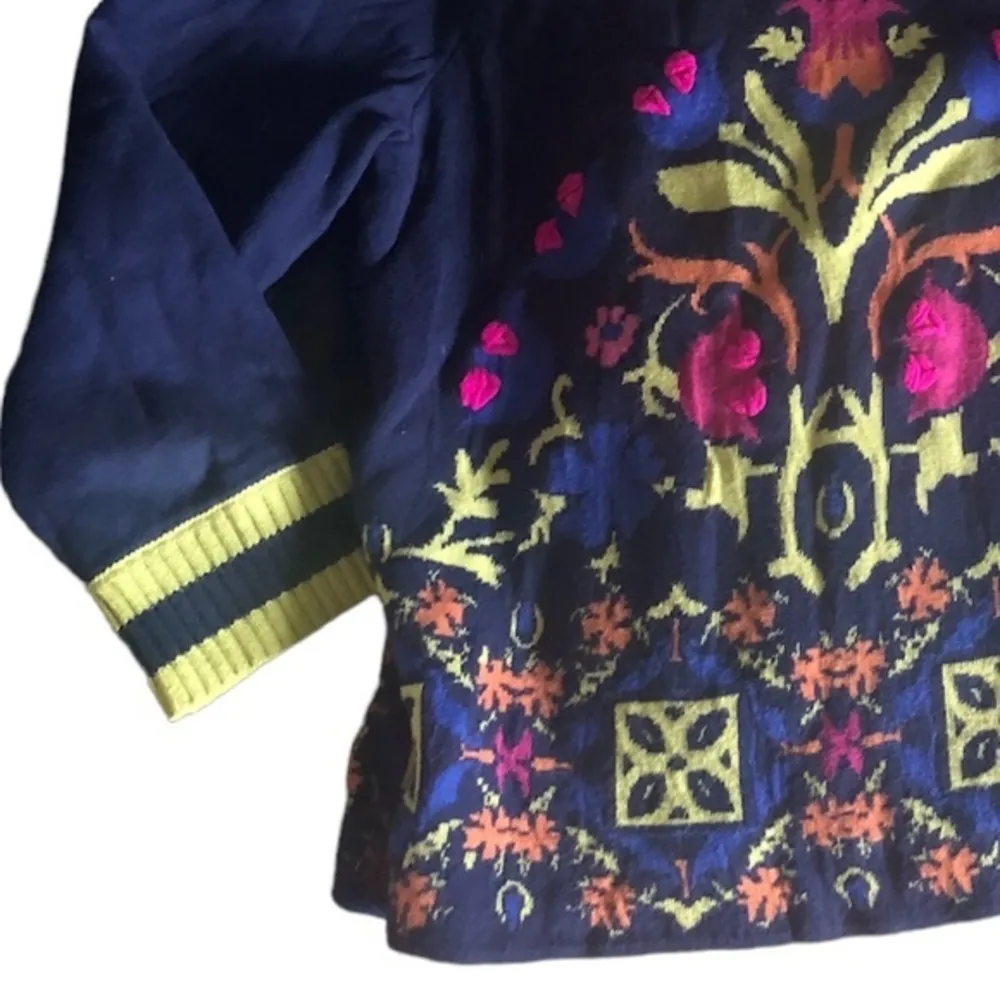 ANTHRO MONOGRAM HWR FAIR ISLE INTARSIA BALLET NECK BLUE CROP KNIT SWEATER - Image 6