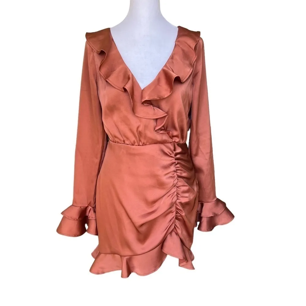 Majorelle x Revolve - Nelly Mini Dress in Terracotta Brown Sz S - Image 4