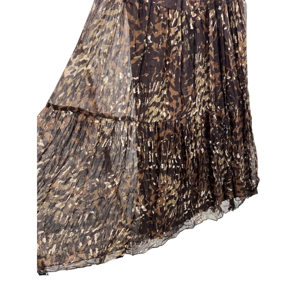 Layered sheer crinkle neutral camo tiered maxi skirt midi jungle animal whimsy - Image 3