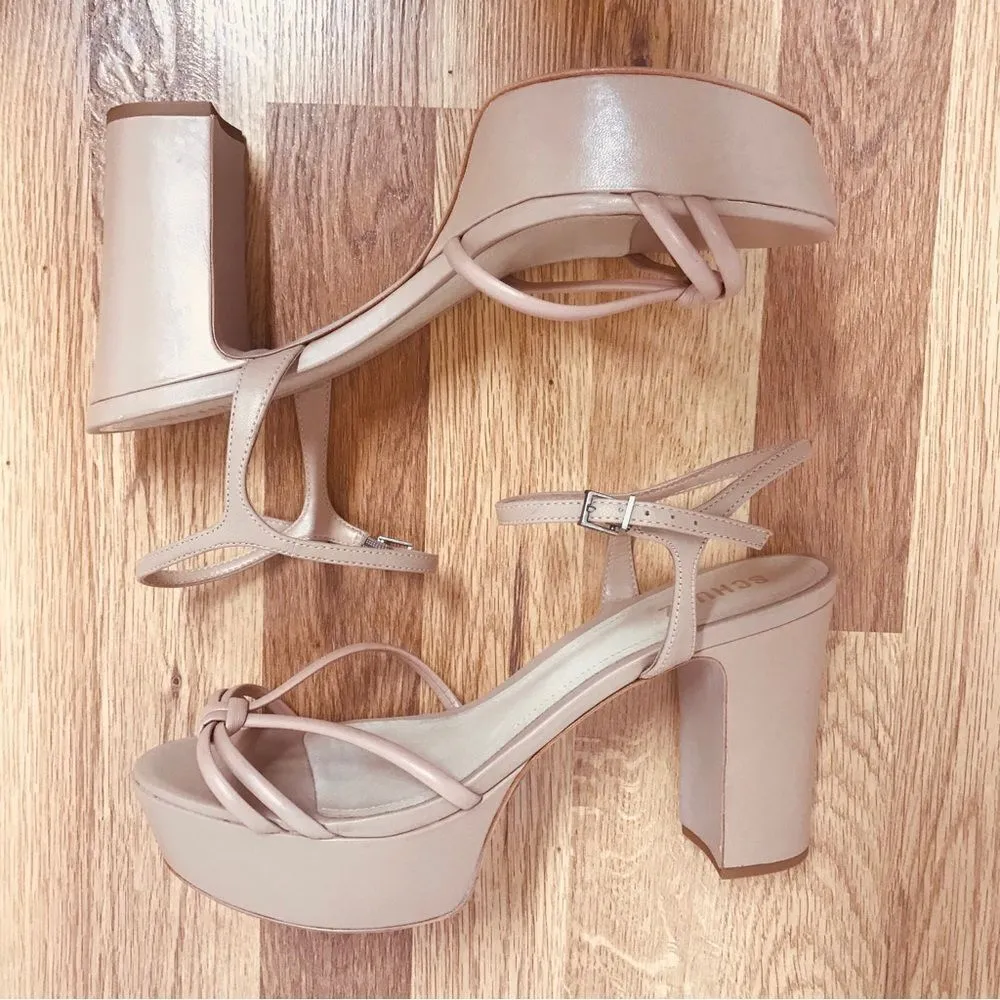 SCHUTZ Kelsie Nude Platform Strappy Sandal Block Heel Tan Beige Size‎ 10.5 New - Image 8