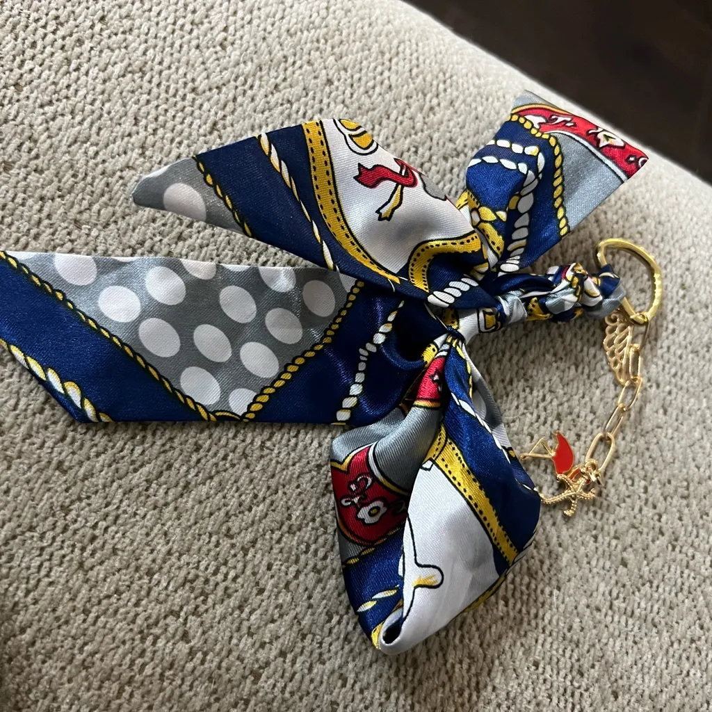 Navy nautical Bow Keychain Purse Charm with Charms Blue - Image 3